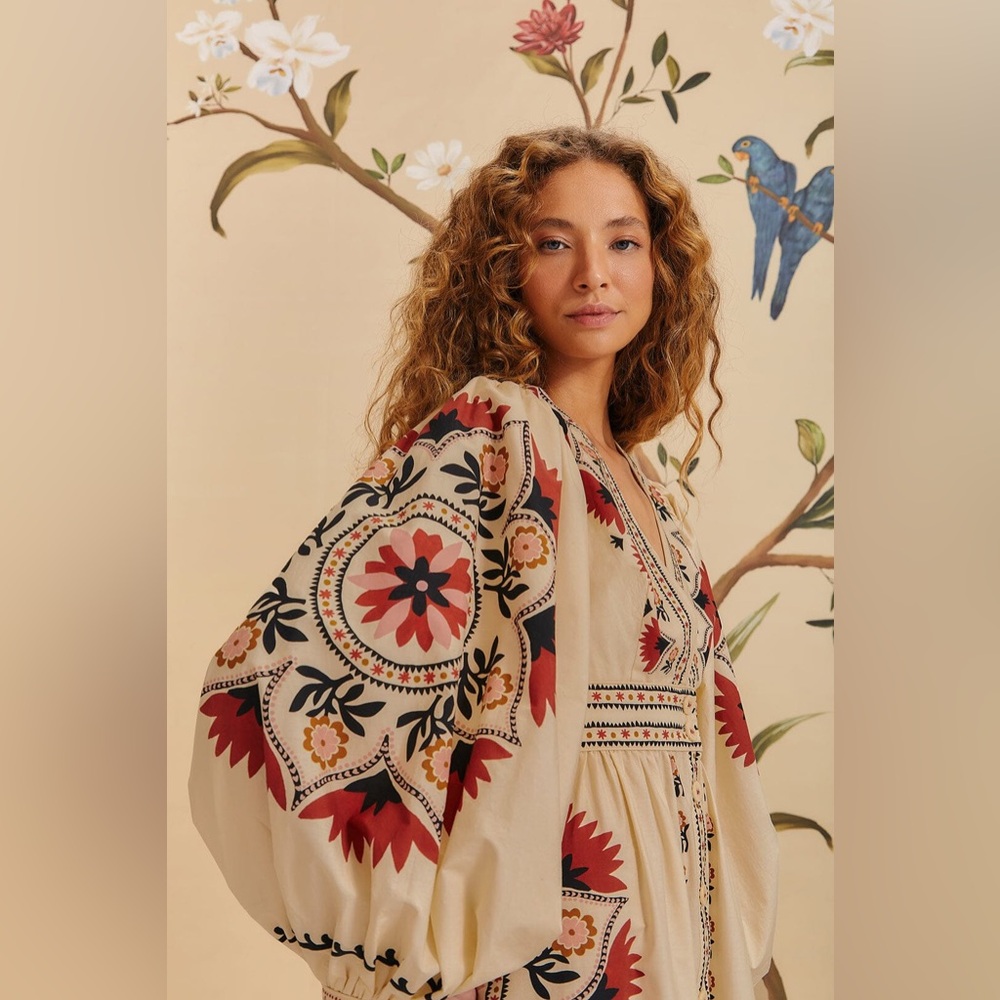 NWT Farm Rio Cream Cashew Mandala Maxi Dress - Picture 2 of 16